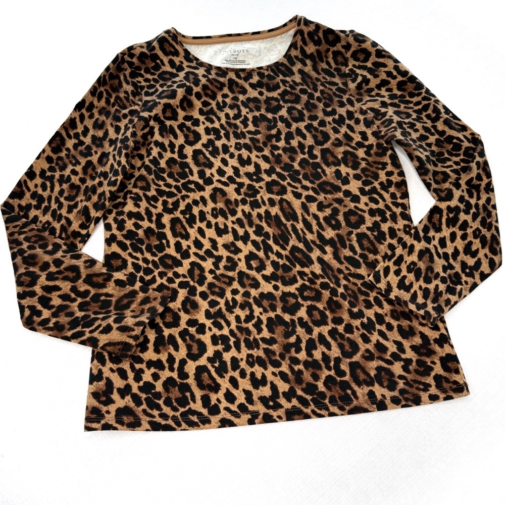 Talbots Crewneck Leopard Tee Spectacular Animal Print Long Sleeve Top MP NWOT - Picture 3 of 6